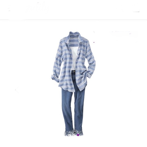 Coldwater Creek Tops - COLDWATER Creek | Freshwater Blue Stripe Lakeside Linen Button-Up Tunic